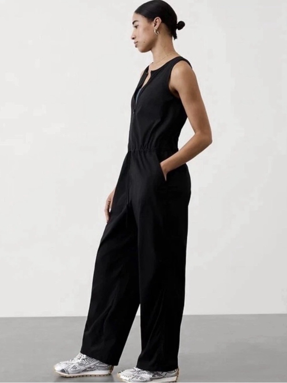 Athleta Black Zip-Front Track Jumpsuit size XS